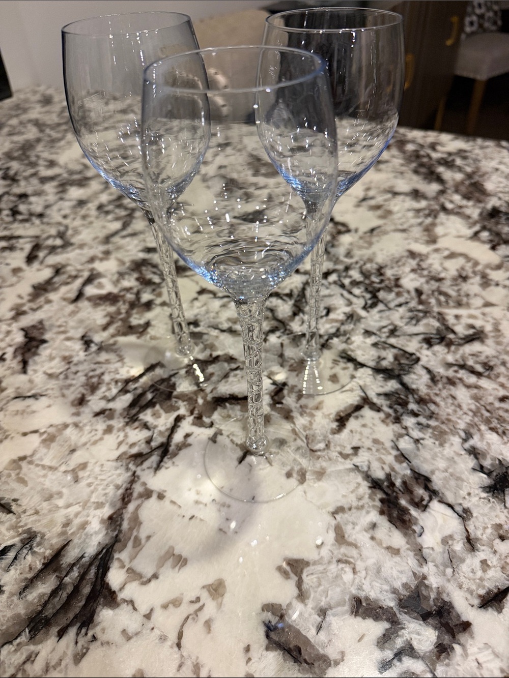 Set of 3 Vintage Studio Nova Venice Cobalt Blue Rim Crystal Flutes 9.125”
